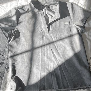 M/MT FIGS scrub set gray button-down heathered gray w/ turqoise drawstring